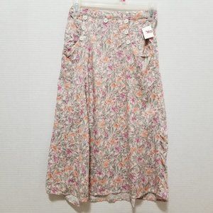 Urban Renewal skirt Medium floral print midi pockets anchor nautical buttons UO